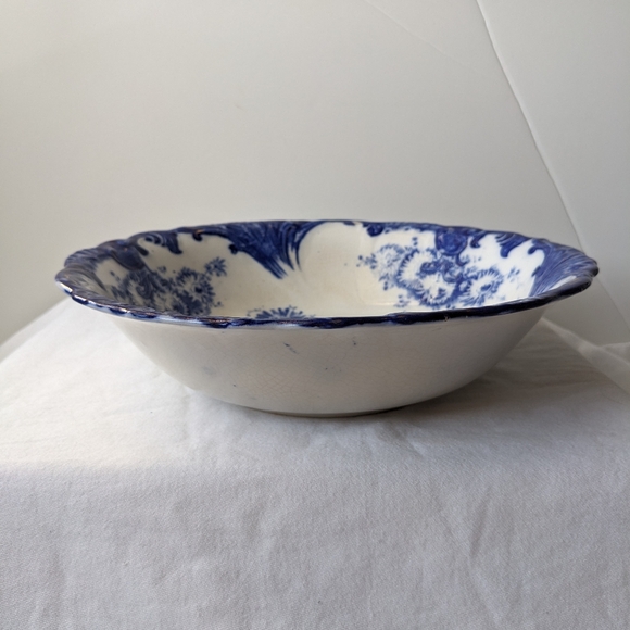 Antique Upper Hanley England Dahlia Flow Blue Floral Round Vegetable Bowl - Picture 2 of 16